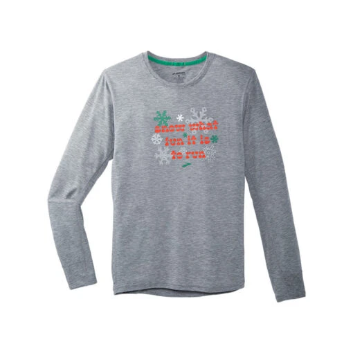 Brooks Men's Run Merry Distance Longsleeve - Heather Ash/Run Merry (211404047) -Running Sports Store 211404 047 LF Run Merry Distance Graphic LS