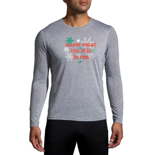 Brooks Men's Run Merry Distance Longsleeve - Heather Ash/Run Merry (211404047) -Running Sports Store 211404 047 MF Run Merry Distance Graphic LS