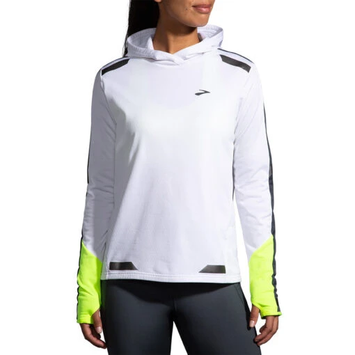 Brooks Women's Run Visible Thermal Hoodie - White/Asphalt/Nightlife (221559134) -Running Sports Store 221559 134 MF Run Visible Thermal Hoodie