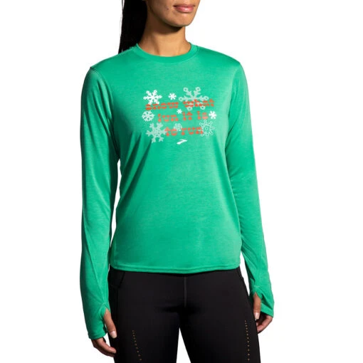 Brooks Women's Run Merry Distance Long Sleeve - Green/Run Merry (221563377) -Running Sports Store 221563 377 MF Run Merry Distance Graphic LS