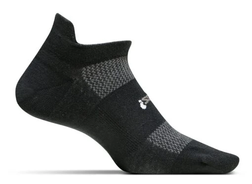 Feetures! High Performance Ultra Light No-Show Tab Running Socks - Black (FA5501) -Running Sports Store hp ul tab black sock on foot form 2